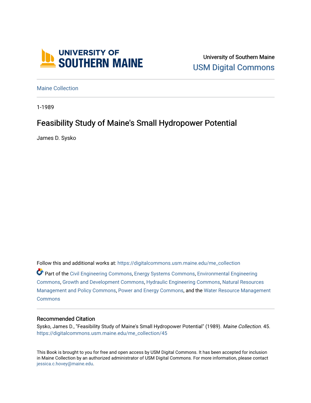 Feasibility Study of Maine's Small Hydropower Potential