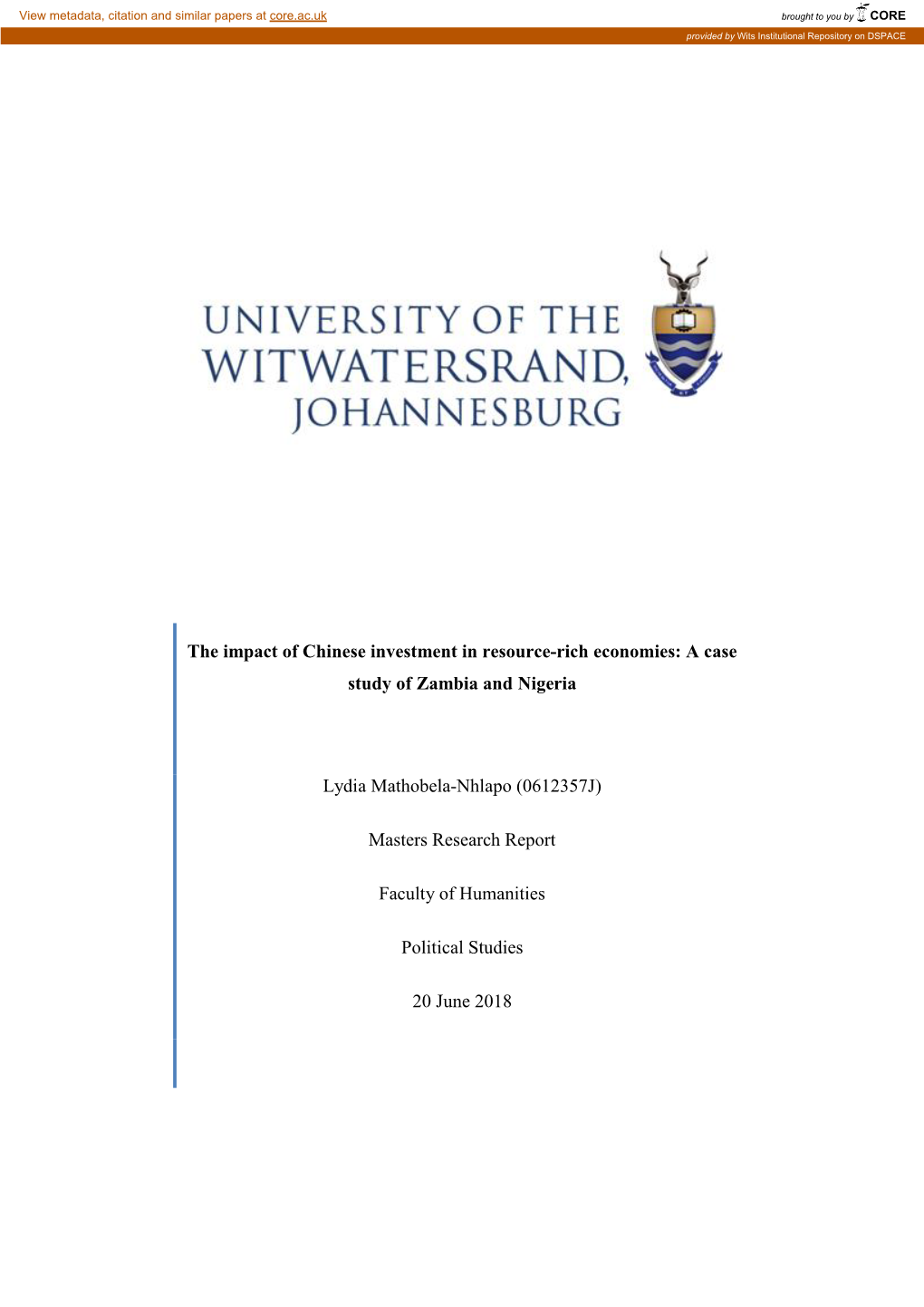 The Impact of Chinese Investment in Resource-Rich Economies: a Case Study of Zambia and Nigeria