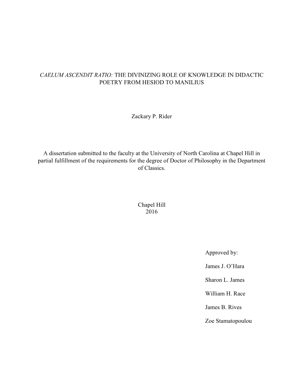 Caelum Ascendit Ratio: the Divinizing Role of Knowledge in Didactic Poetry from Hesiod to Manilius