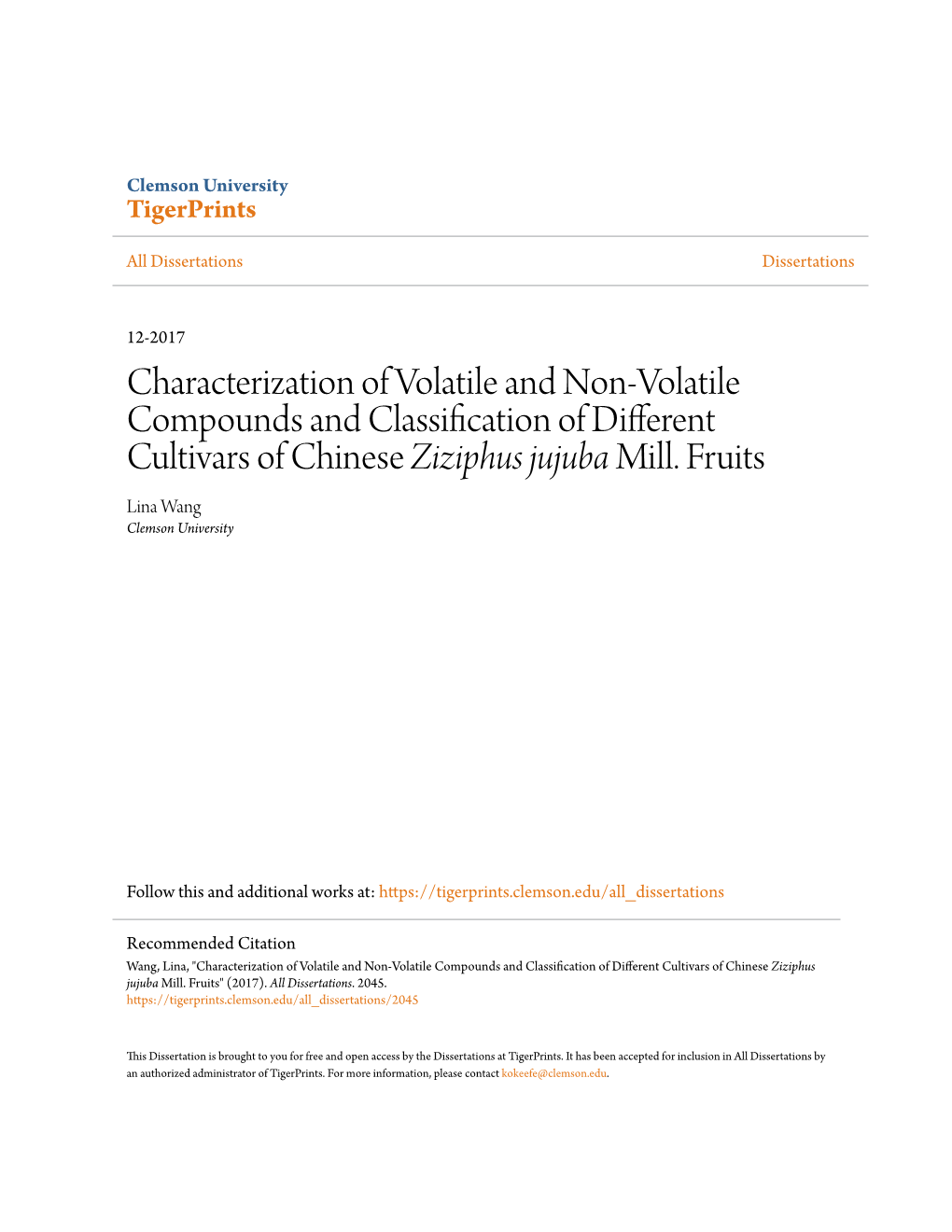 Characterization of Volatile and Non-Volatile Compounds and Classification of Different Cultivars of Chinese Ziziphus Jujuba Mill