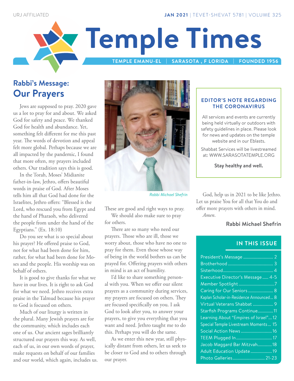 Temple Times TEMPLE EMANU-EL | SARASOTA , F LORIDA | FOUNDED 1956