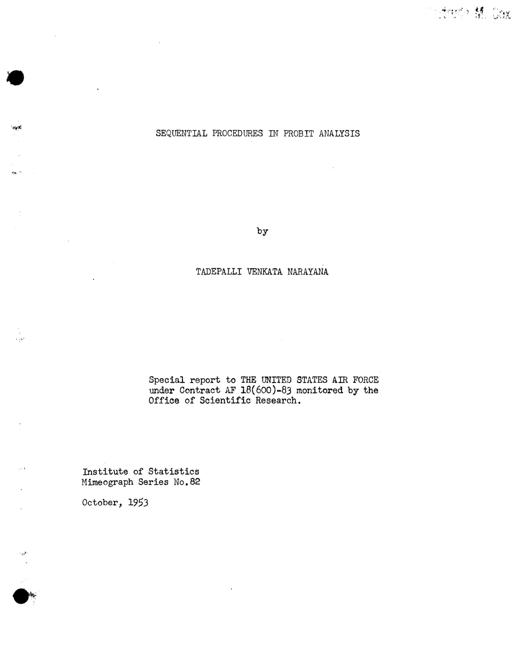 SEQUENTIAL PROCEDURES in PROBIT ANALYSIS by TADEPALLI