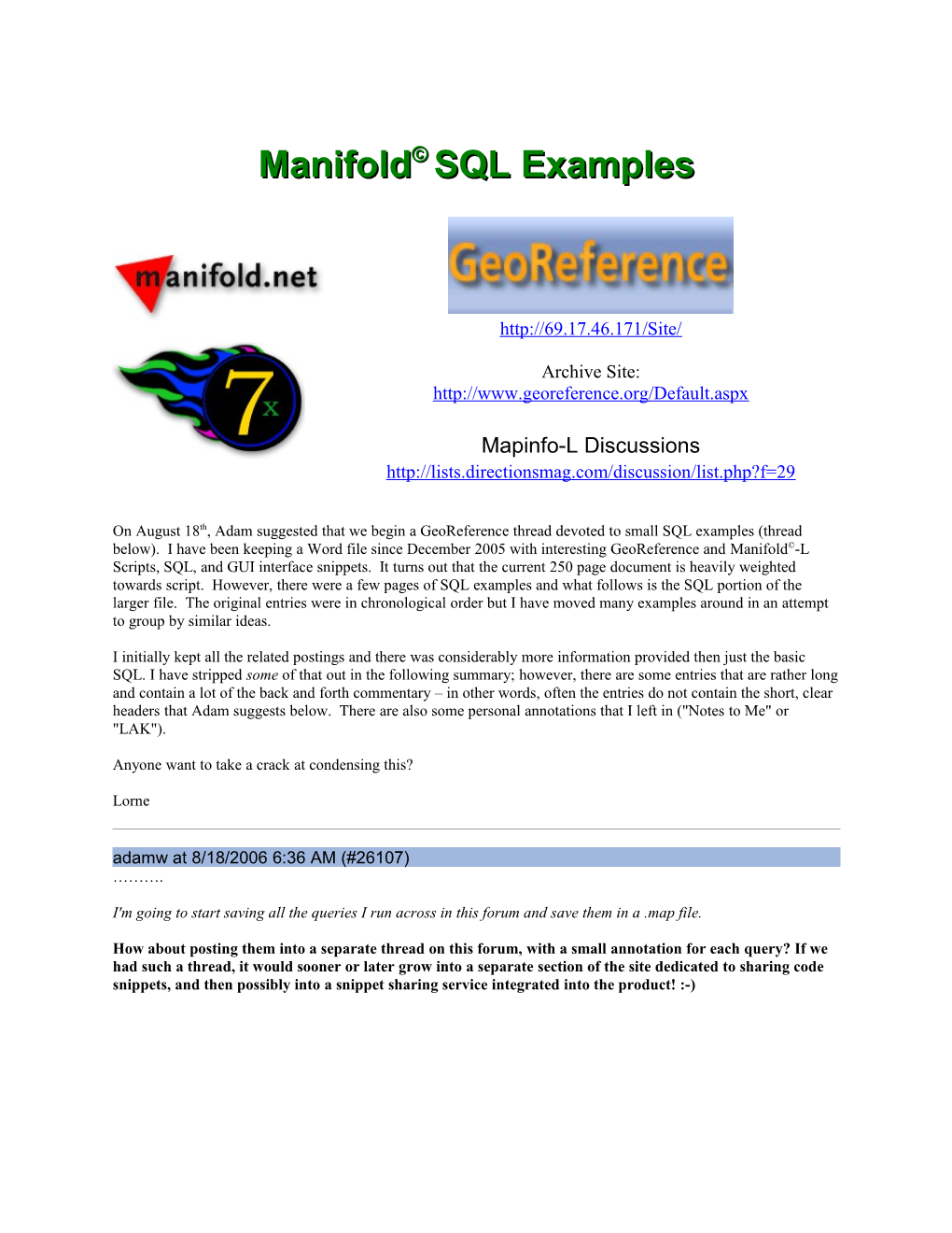 Manifold How-To's