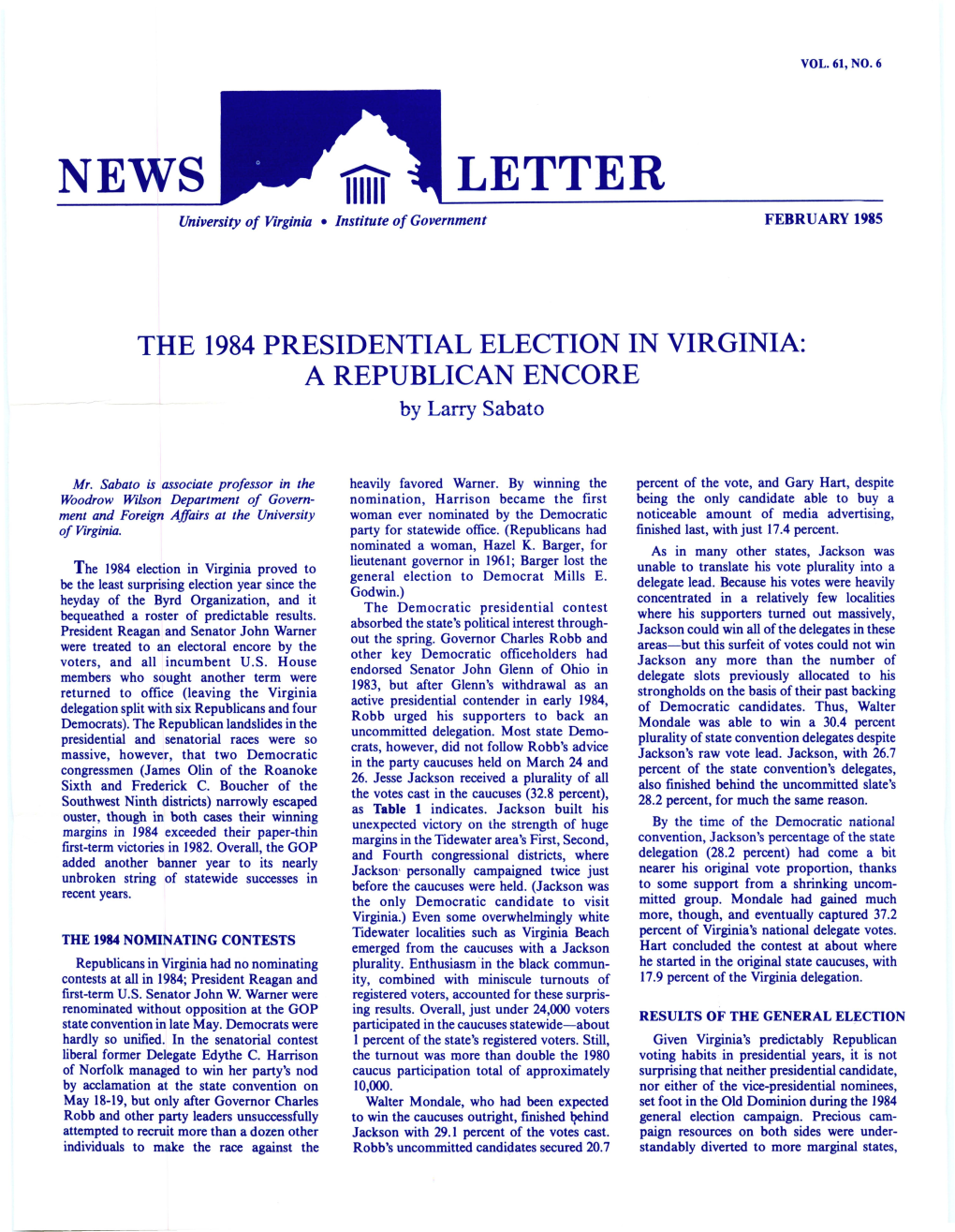 The Virginia News Letter