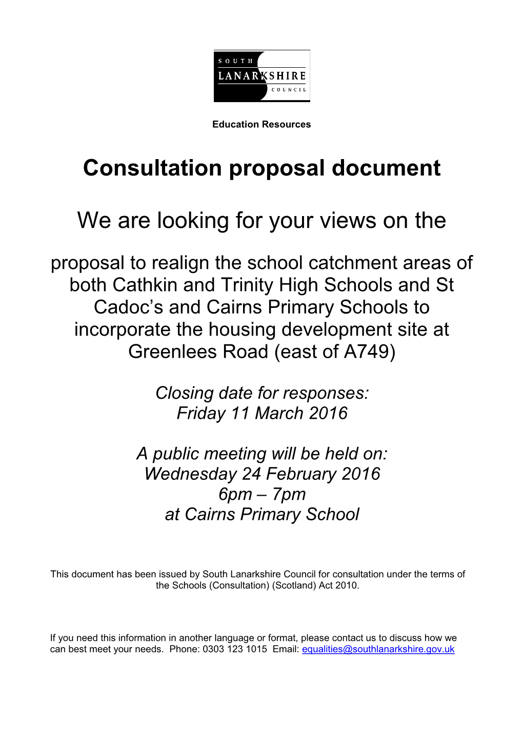 Consultation Proposal Cathkin and Trinity HS and St Cadocs And