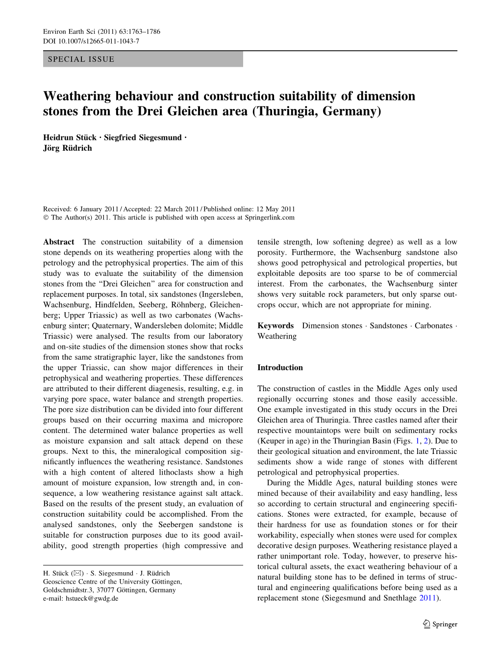 Weathering Behaviour and Construction Suitability of Dimension Stones from the Drei Gleichen Area (Thuringia, Germany)