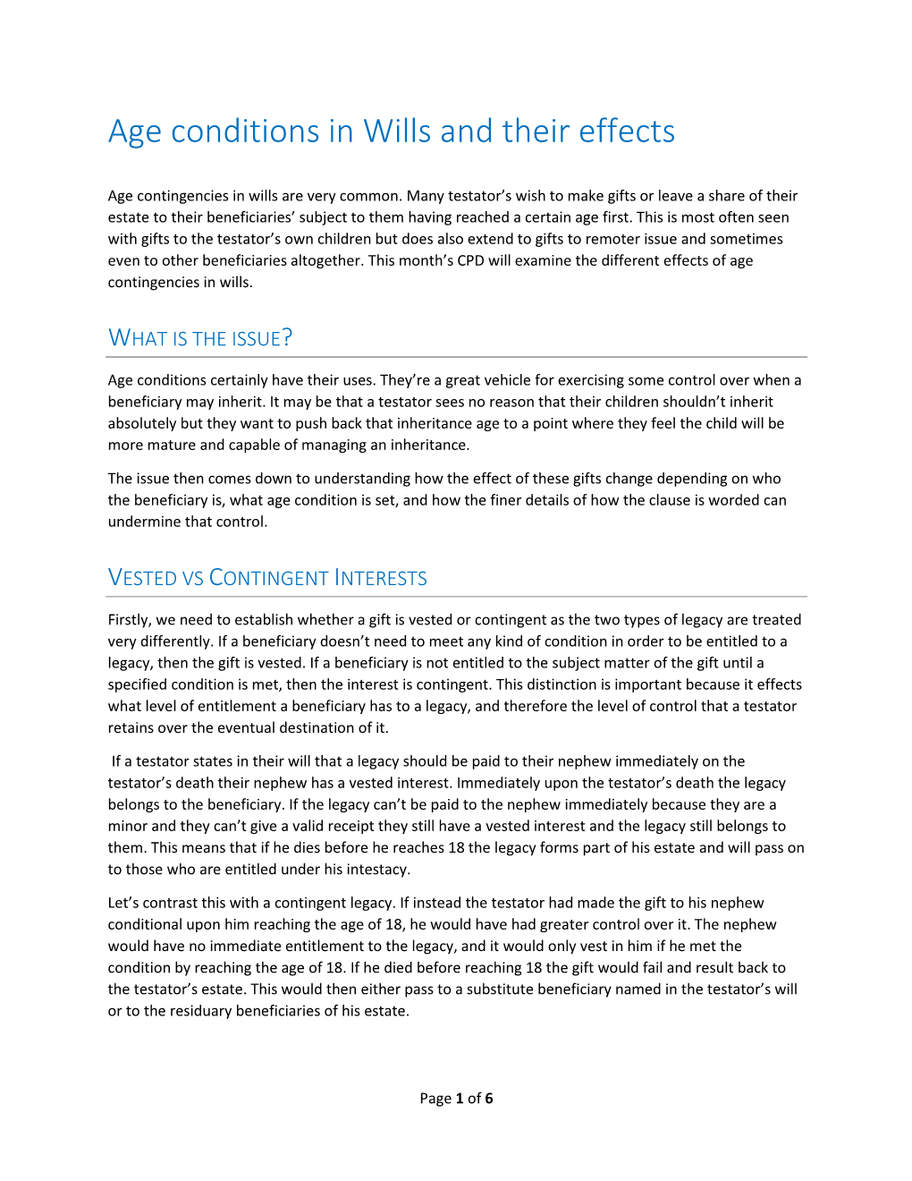 Age Conditions in Wills and Their Effects