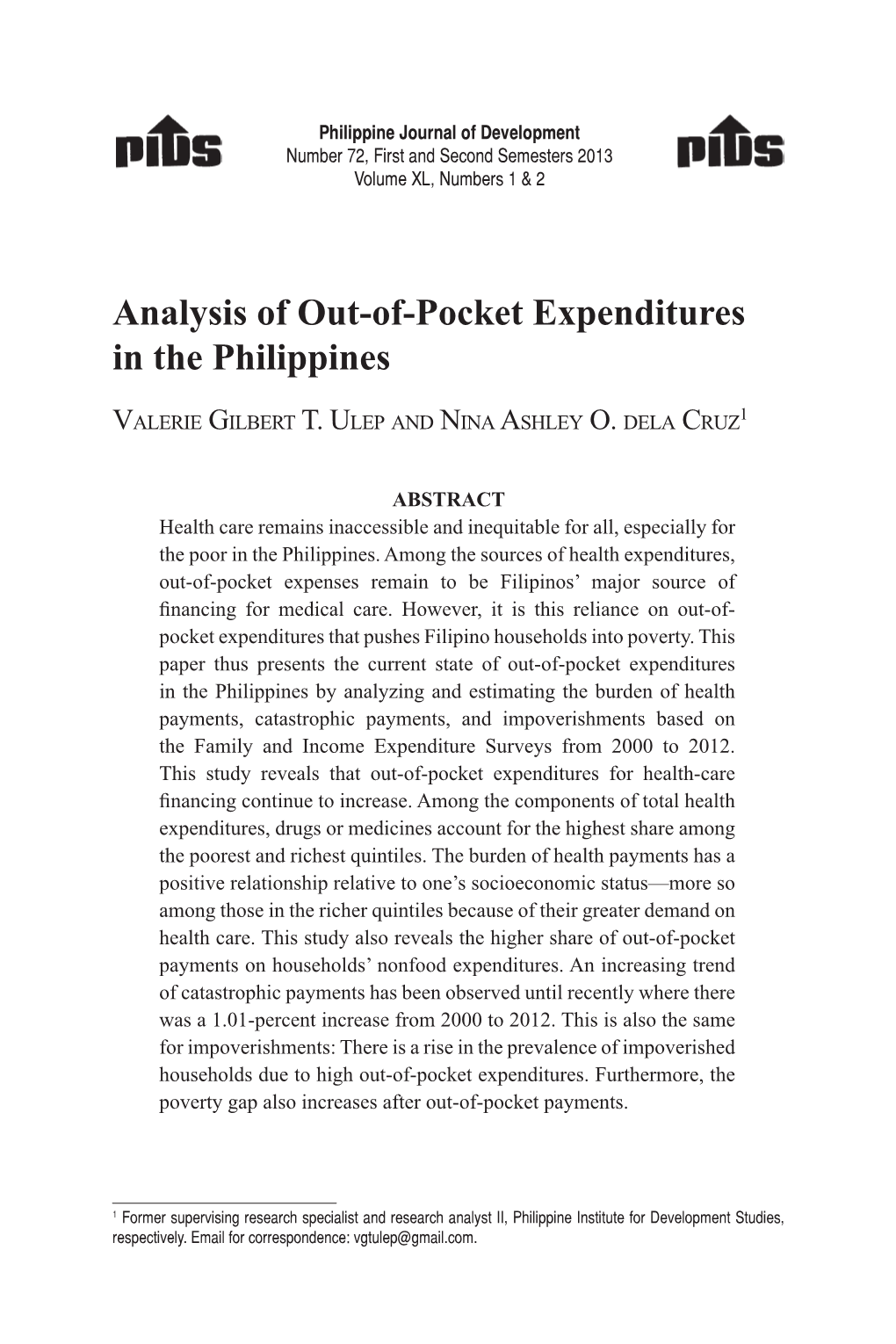 Analysis of Out-Of-Pocket Expenditures in the Philippines