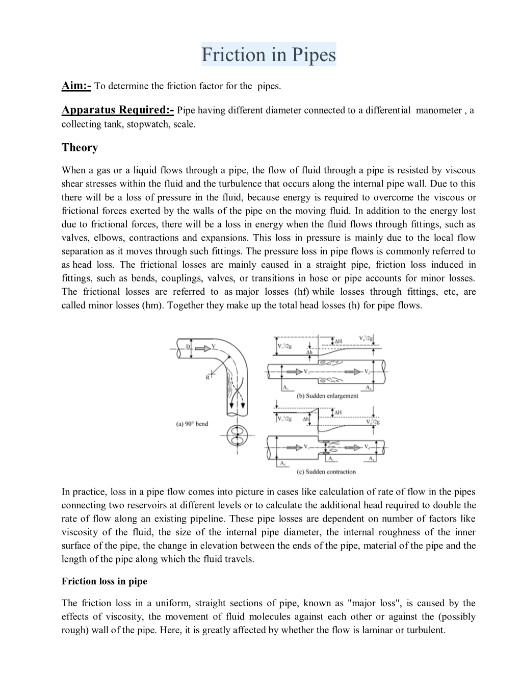 Friction in Pipes