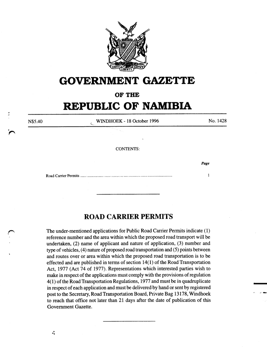 Government Gazette Republic of Namibia