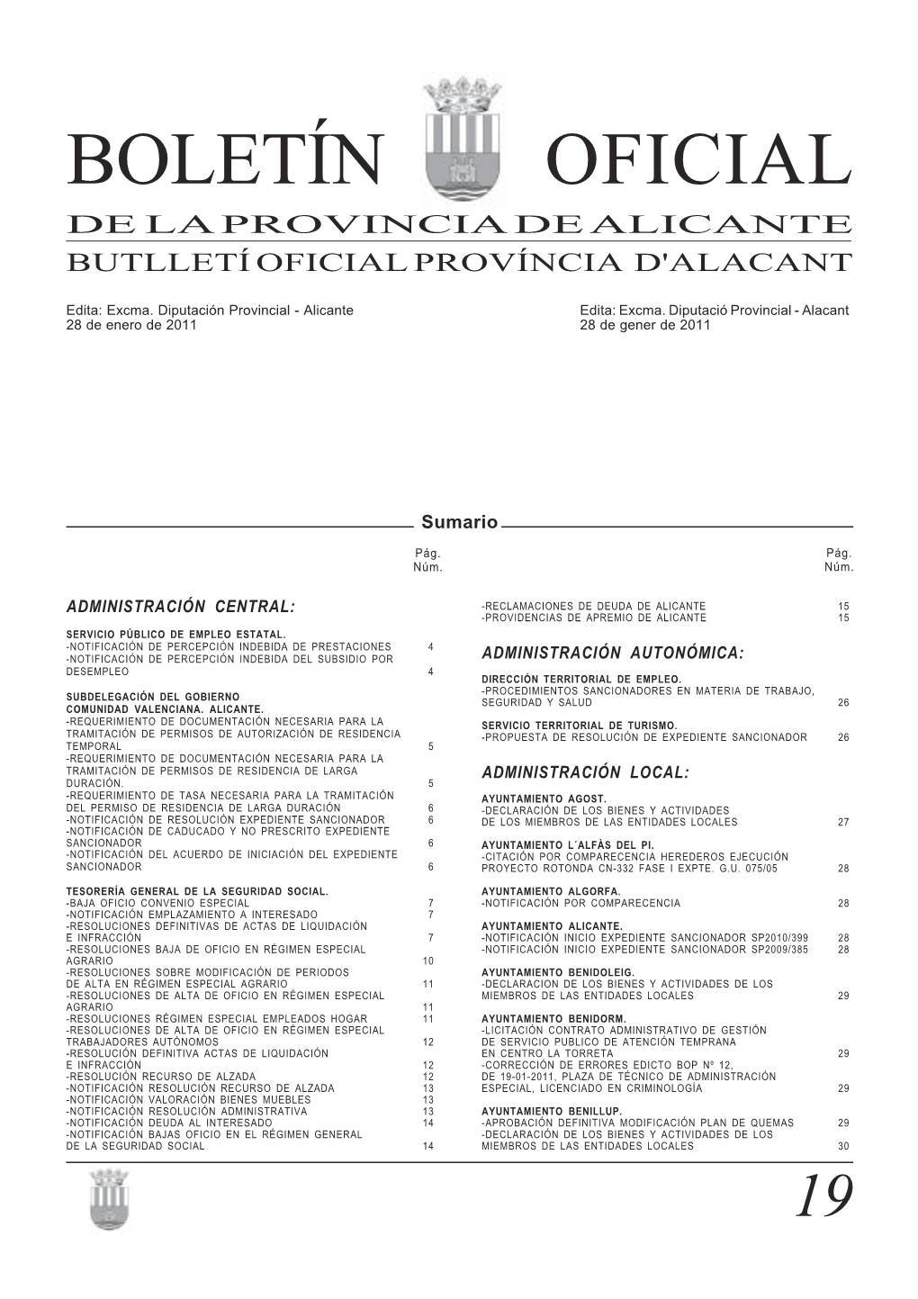 Boletín Oficial De La Provincia De Alicante Butlletí Oficial Província D'alacant