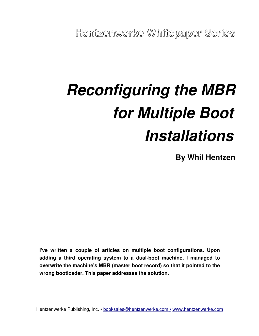 Reconfiguring the MBR for Multiple Boot Installations
