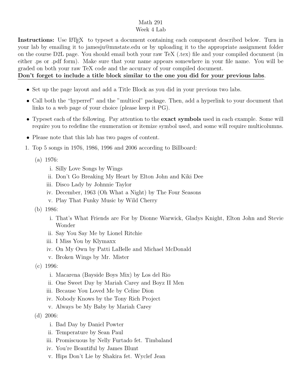 Math 291 Week 4 Lab Instructions: Use L ATEX to Typeset a Document