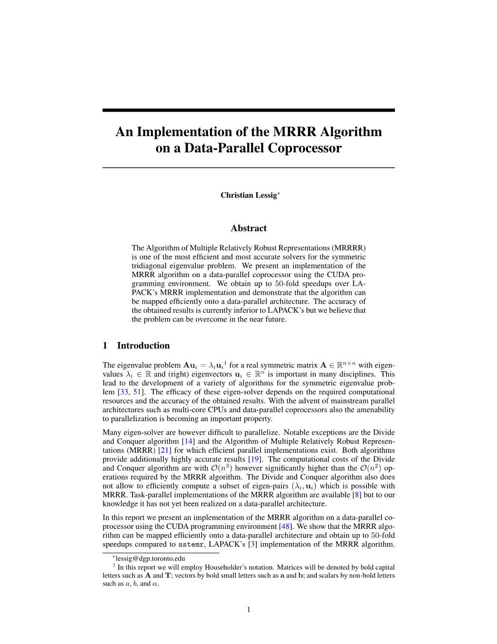 An Implementation of the MRRR Algorithm on a Data-Parallel Coprocessor