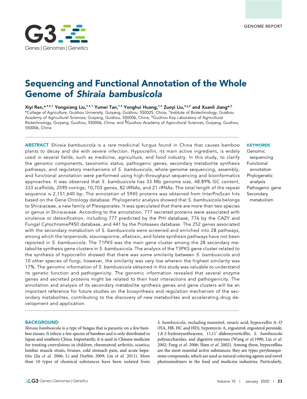 Sequencing and Functional Annotation of the Whole Genome of Shiraia Bambusicola
