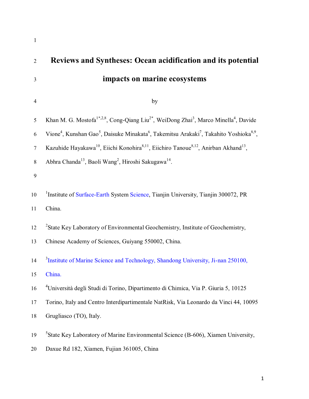 Ocean Acidification and Its Potential Impacts on Marine Ecosystems