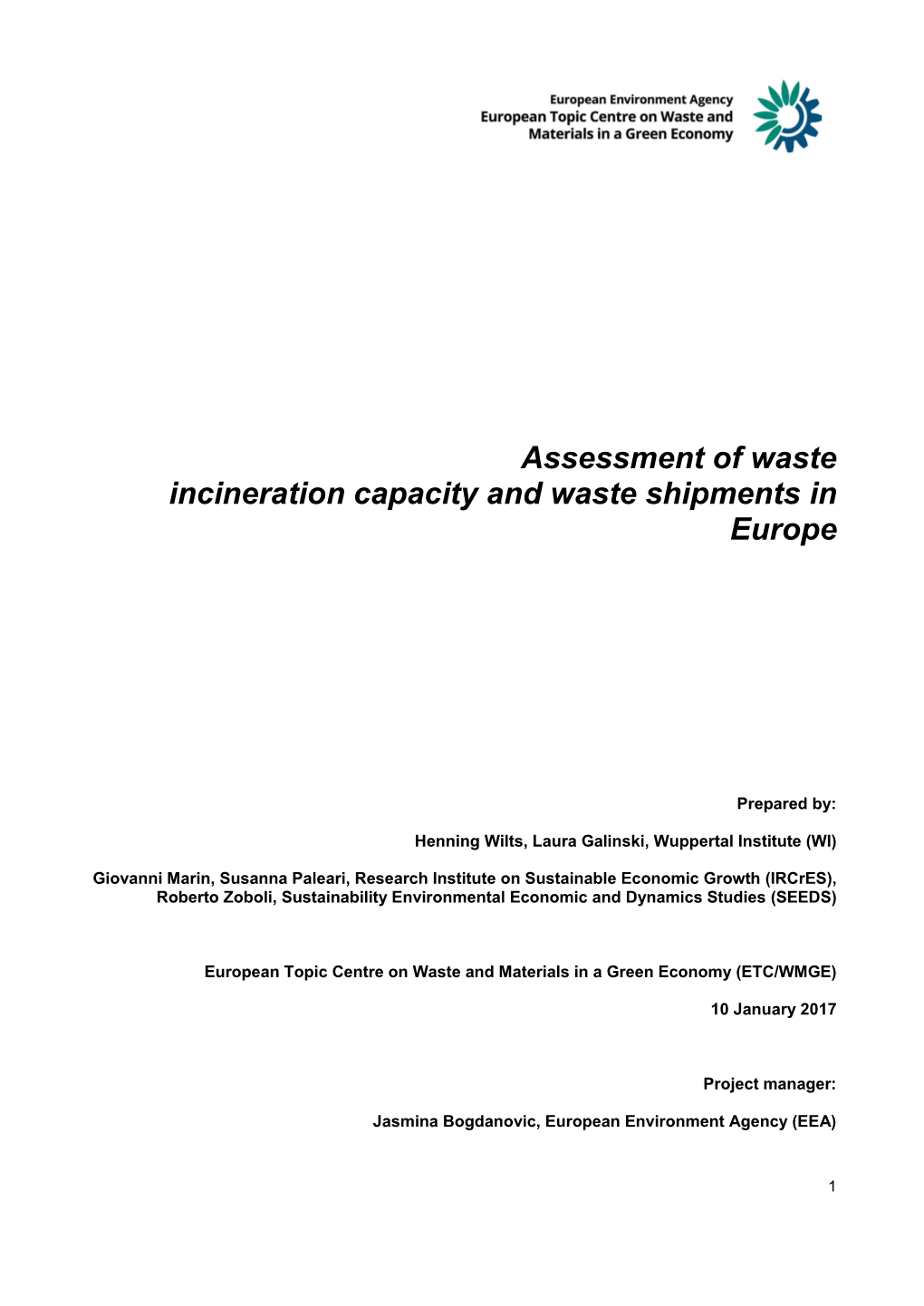 Assessment of Waste Incineration Capacity and Waste Shipments in Europe