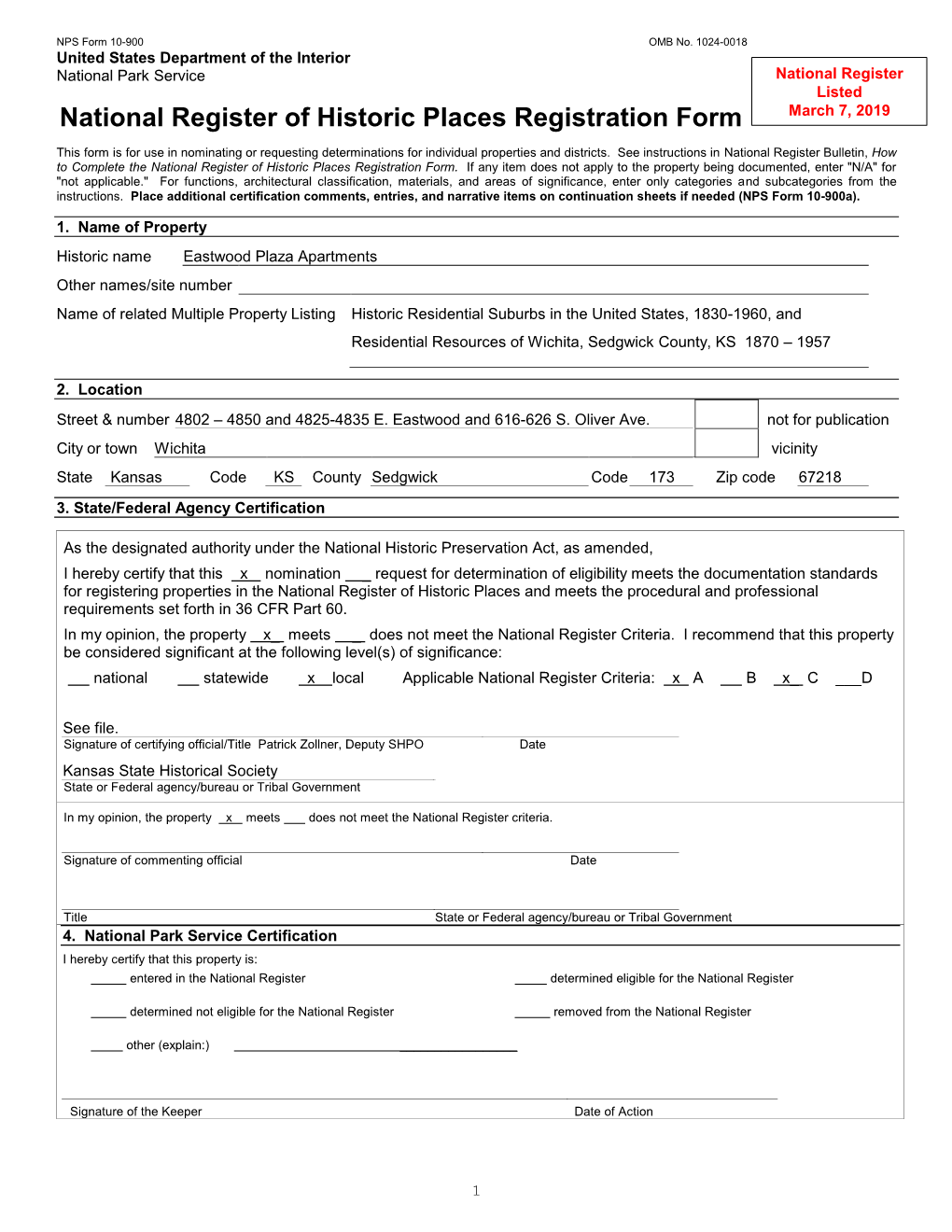 NPS Form 10 900 OMB No. 1024 0018