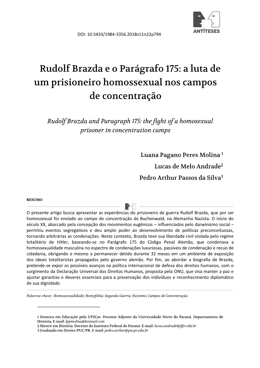 Rudolf Brazda E O Parágrafo 175: a Luta De Um Prisioneiro Homossexual Nos Campos De Concentração