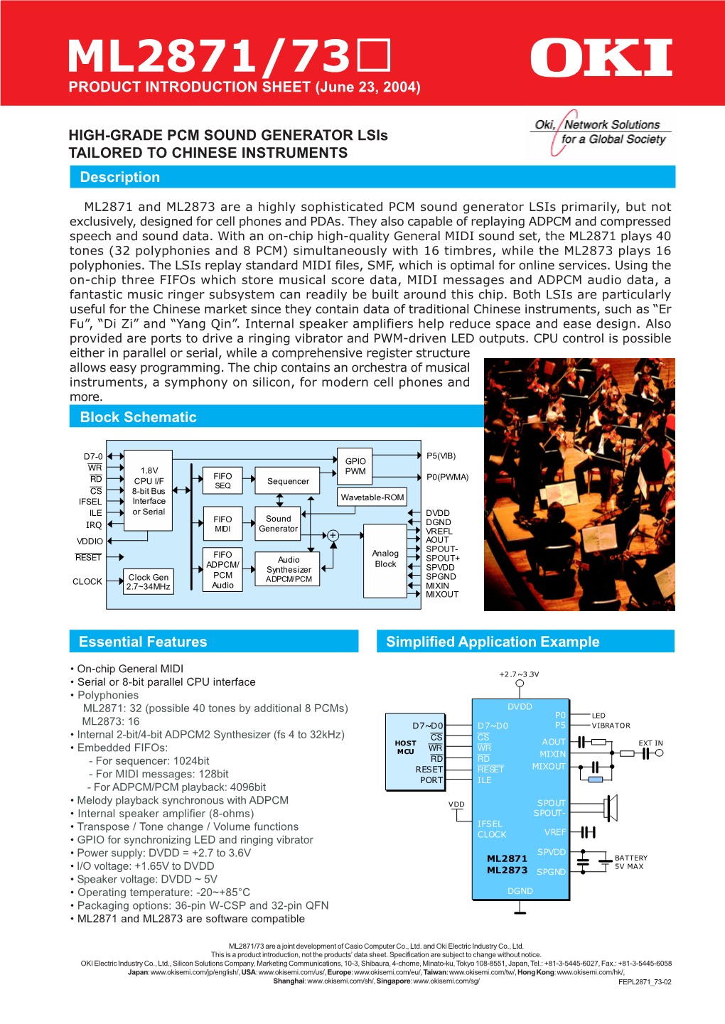 ML2871/73 PRODUCT INTRODUCTION SHEET ( , 2004) 1 June 23