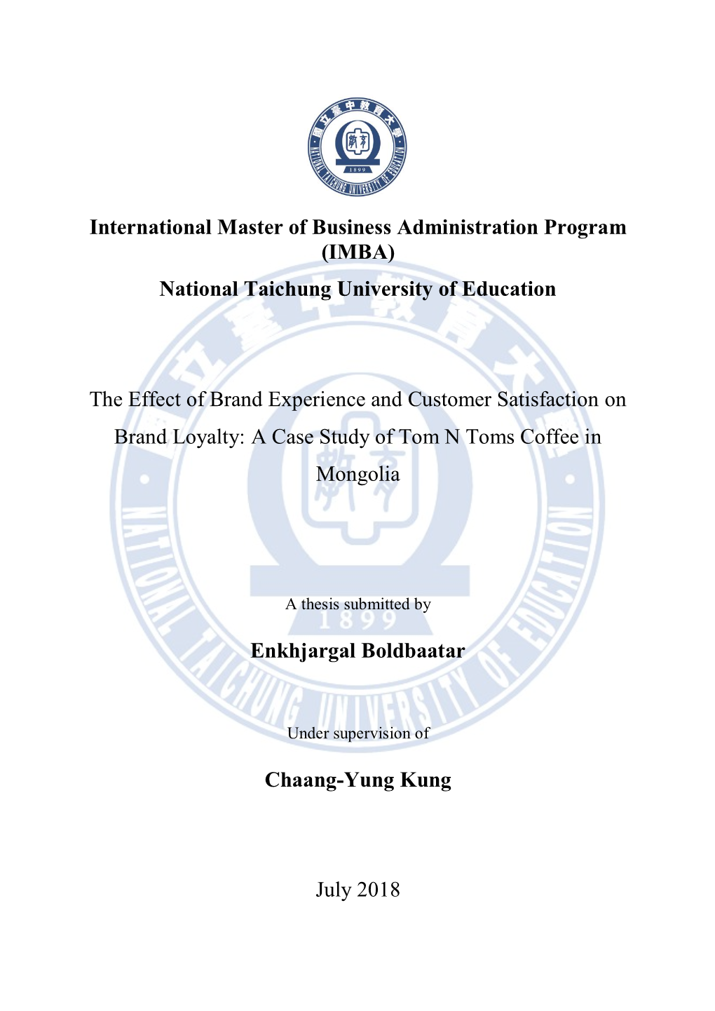 International Master of Business Administration Program (IMBA) National Taichung University of Education