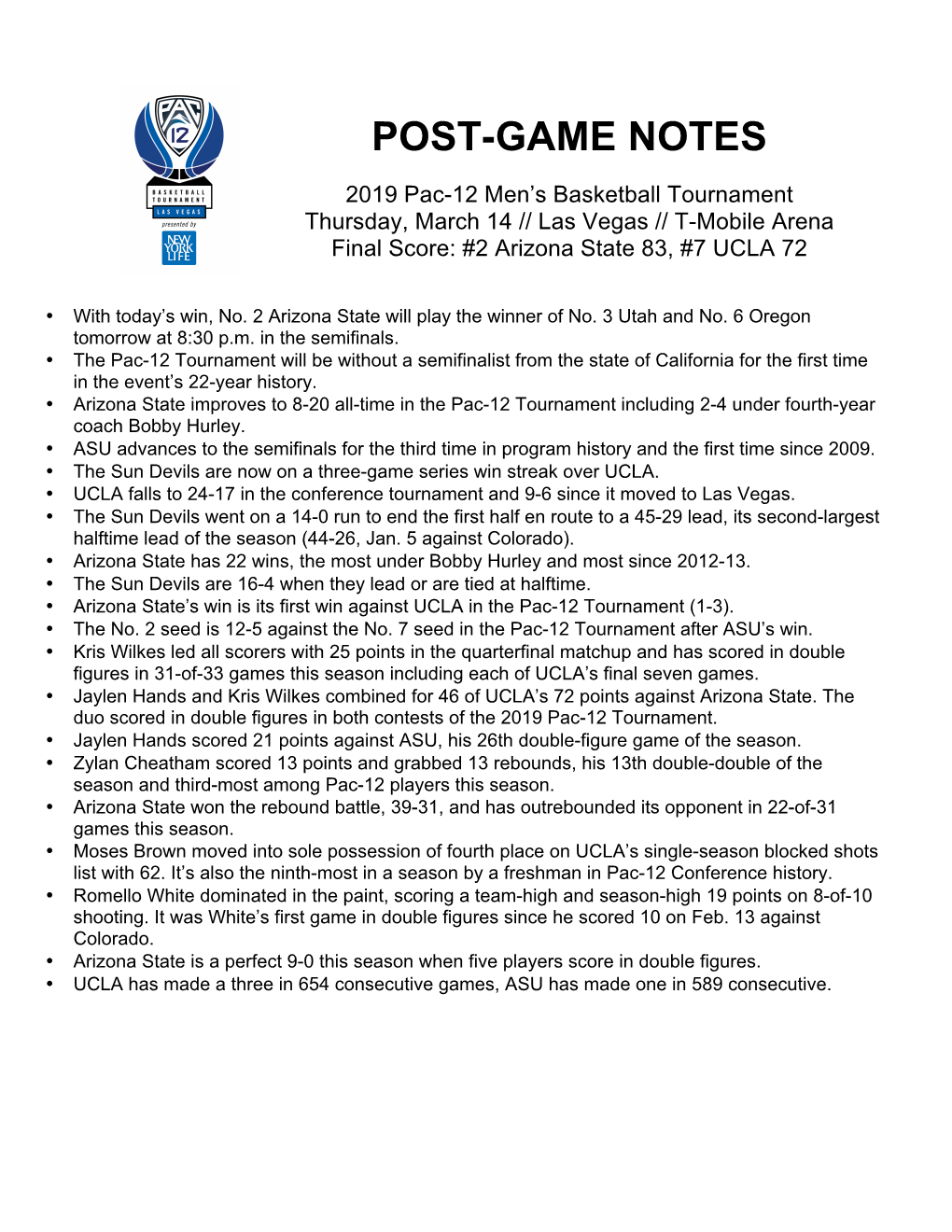 Post-Game Notes