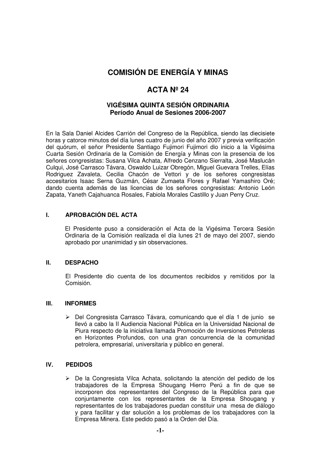 Comisión De Energía Y Minas Acta Nº 24