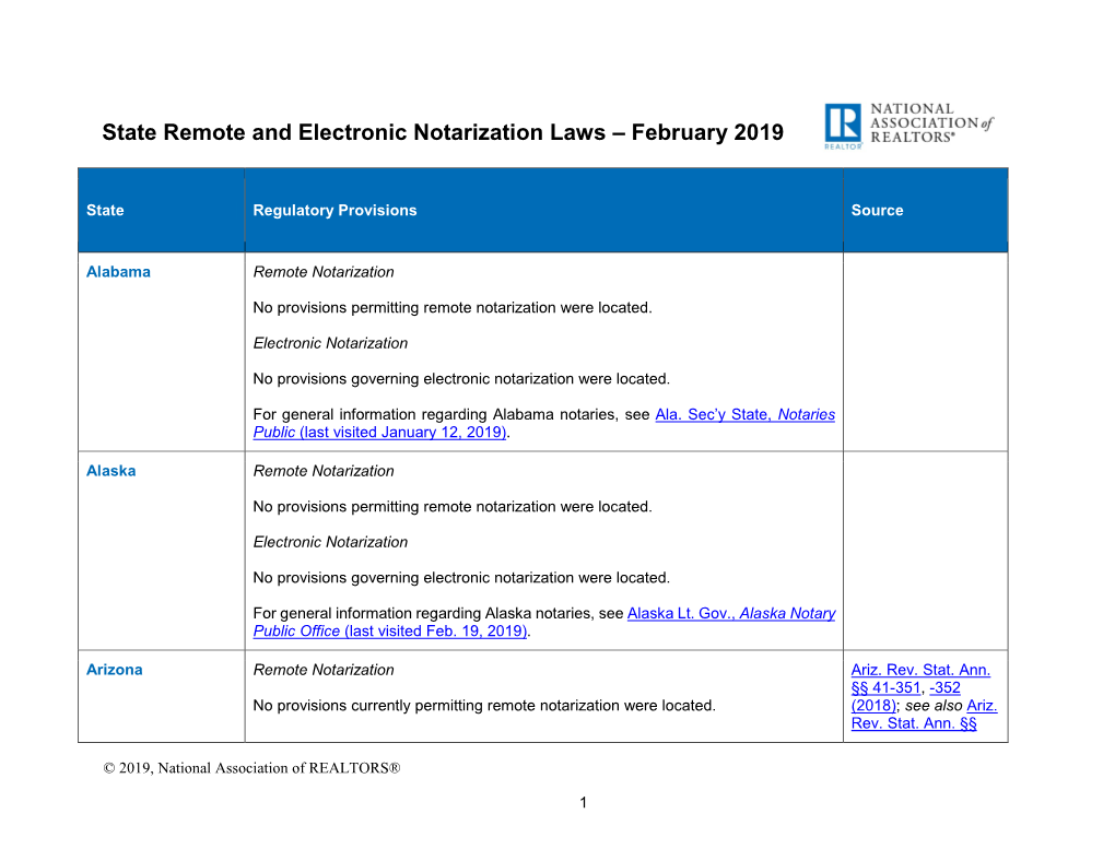 State Remote and Electronic Notarization Laws – February 2019