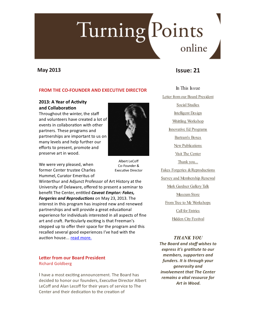 Turning Points Newsletter - May 2013