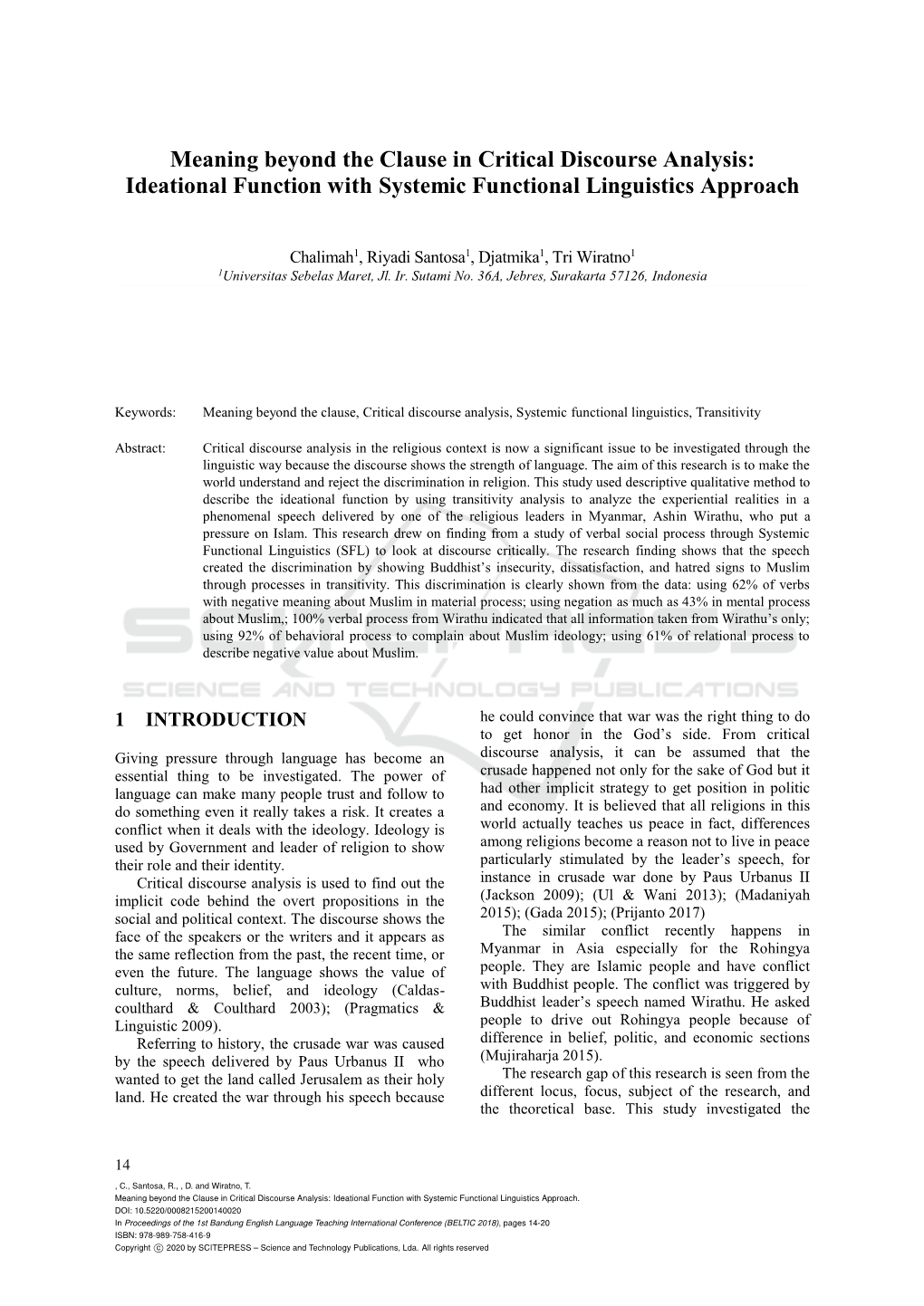 Ideational Function with Systemic Functional Linguistics Approach