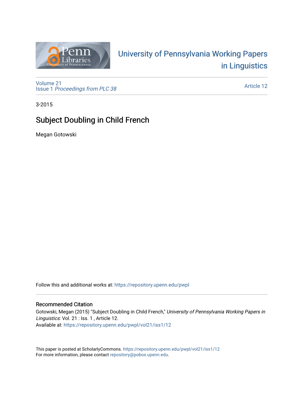 Subject Doubling in Child French