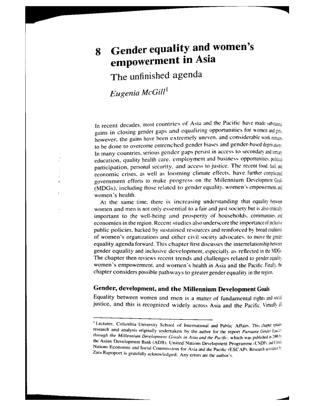 Gender Equality and Women's Empowerment in Asia the Unfinished Agenda