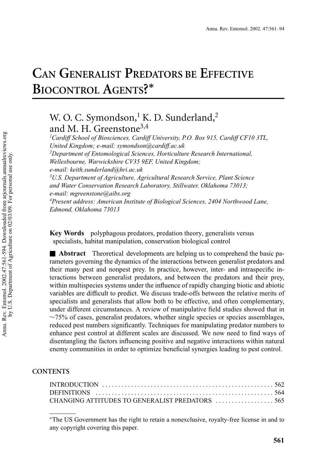 Can Generalist Predators Be Effective Biocontrol Agents?