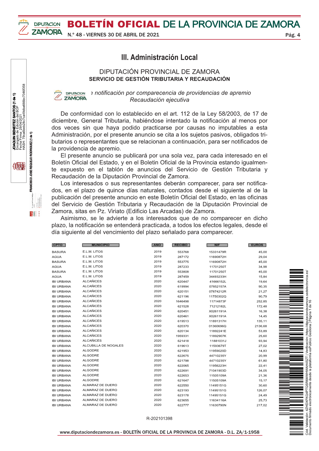 Boletín Oficial De La Provincia De Zamora