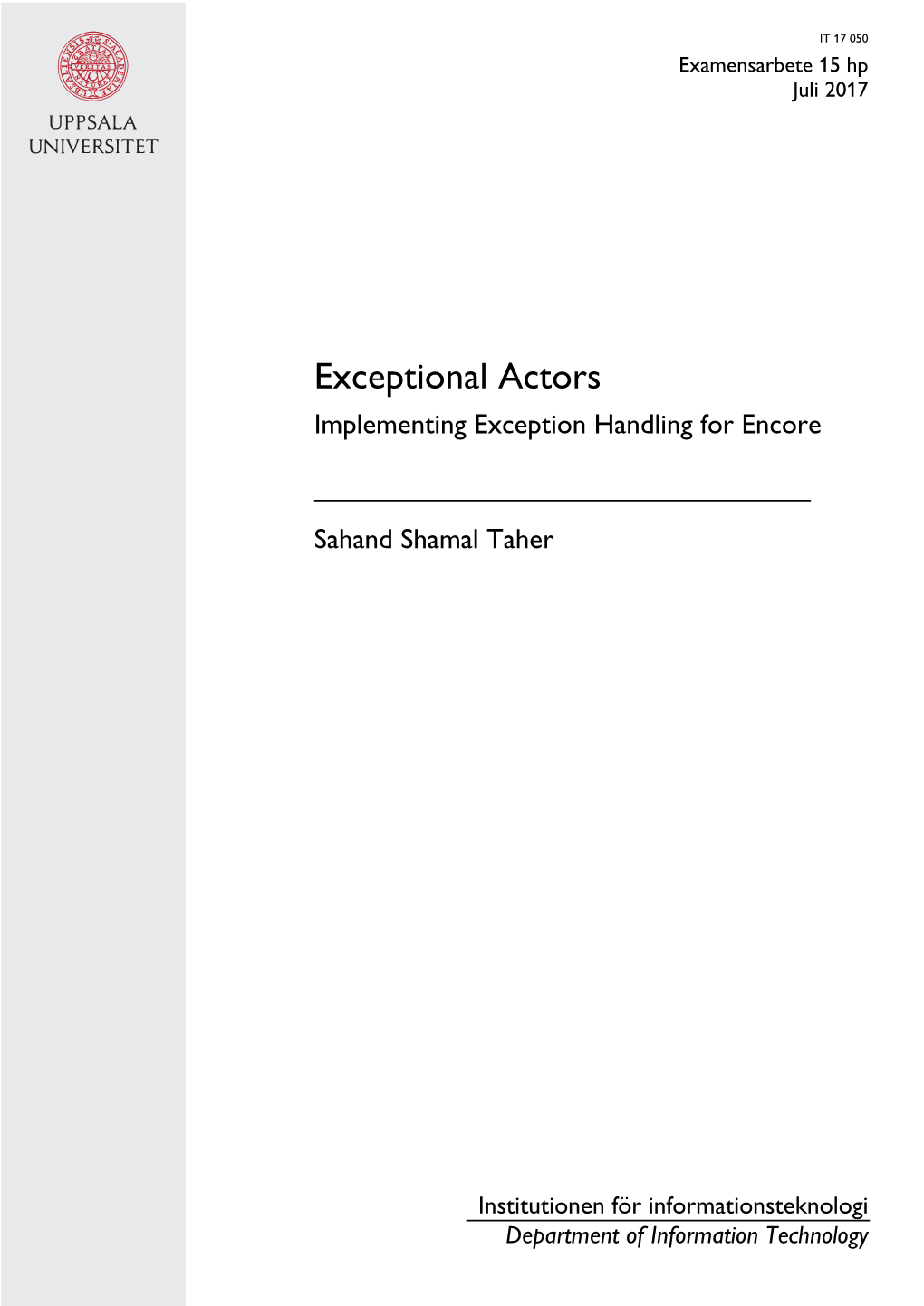 Exceptional Actors Implementing Exception Handling for Encore