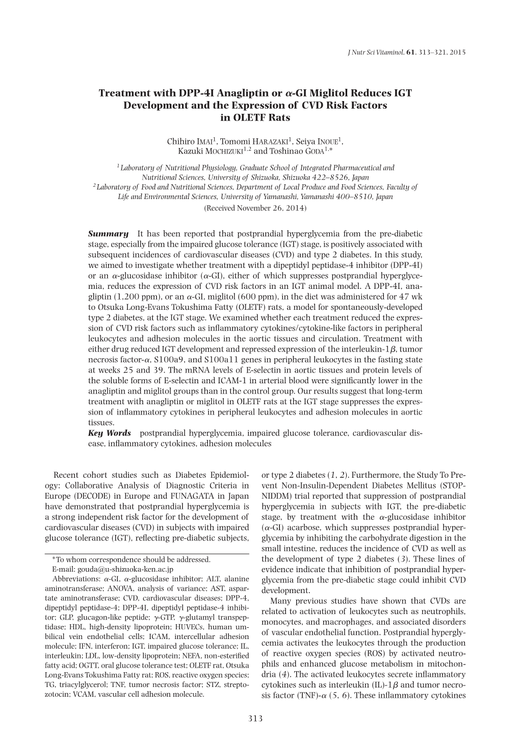 Treatment with DPP-4I Anagliptin Or A-GI Miglitol Reduces IGT Development and the Expression of CVD Risk Factors in OLETF Rats