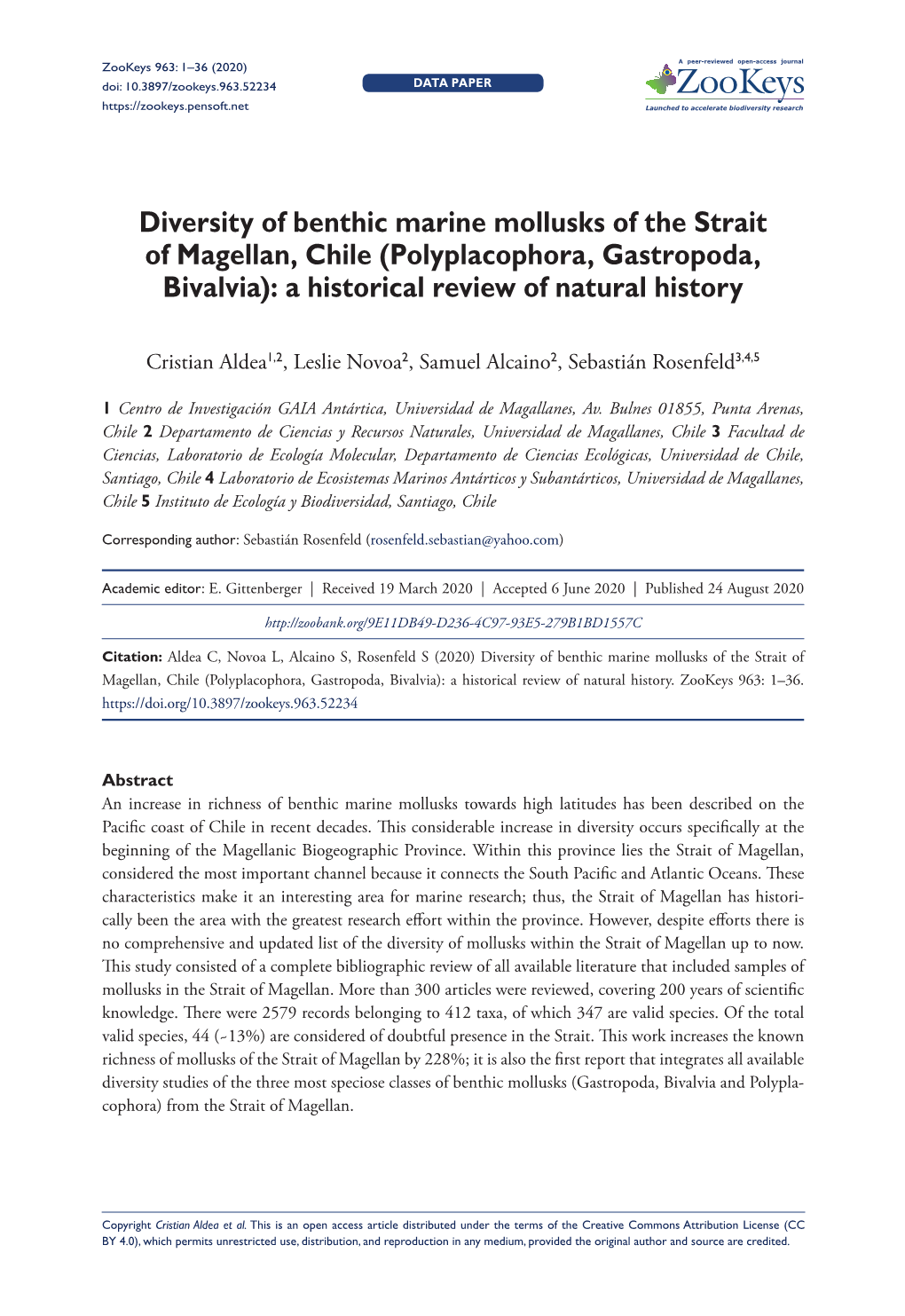 ﻿Diversity of Benthic Marine Mollusks of the Strait of Magellan, Chile