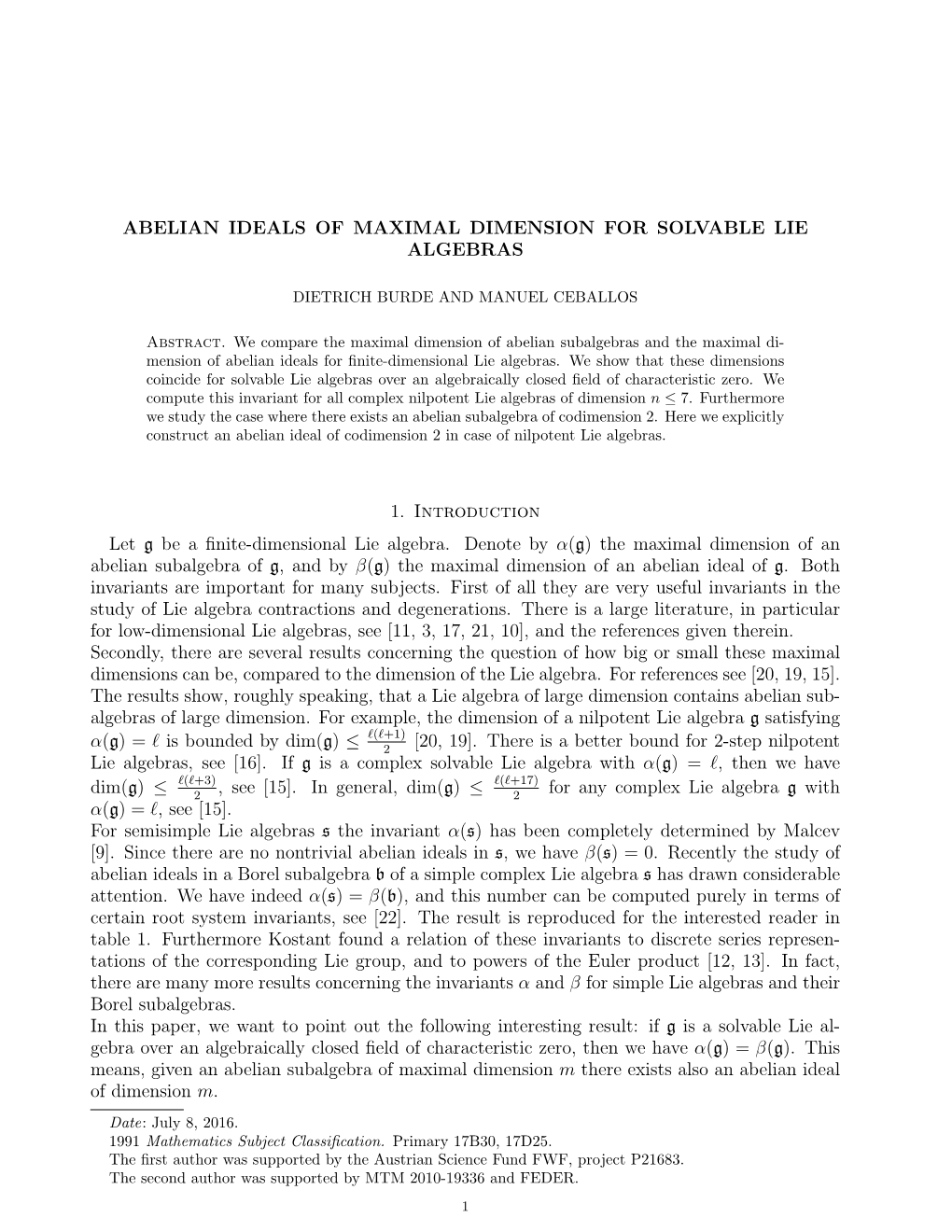 Abelian Ideals of Maximal Dimension for Solvable Lie Algebras