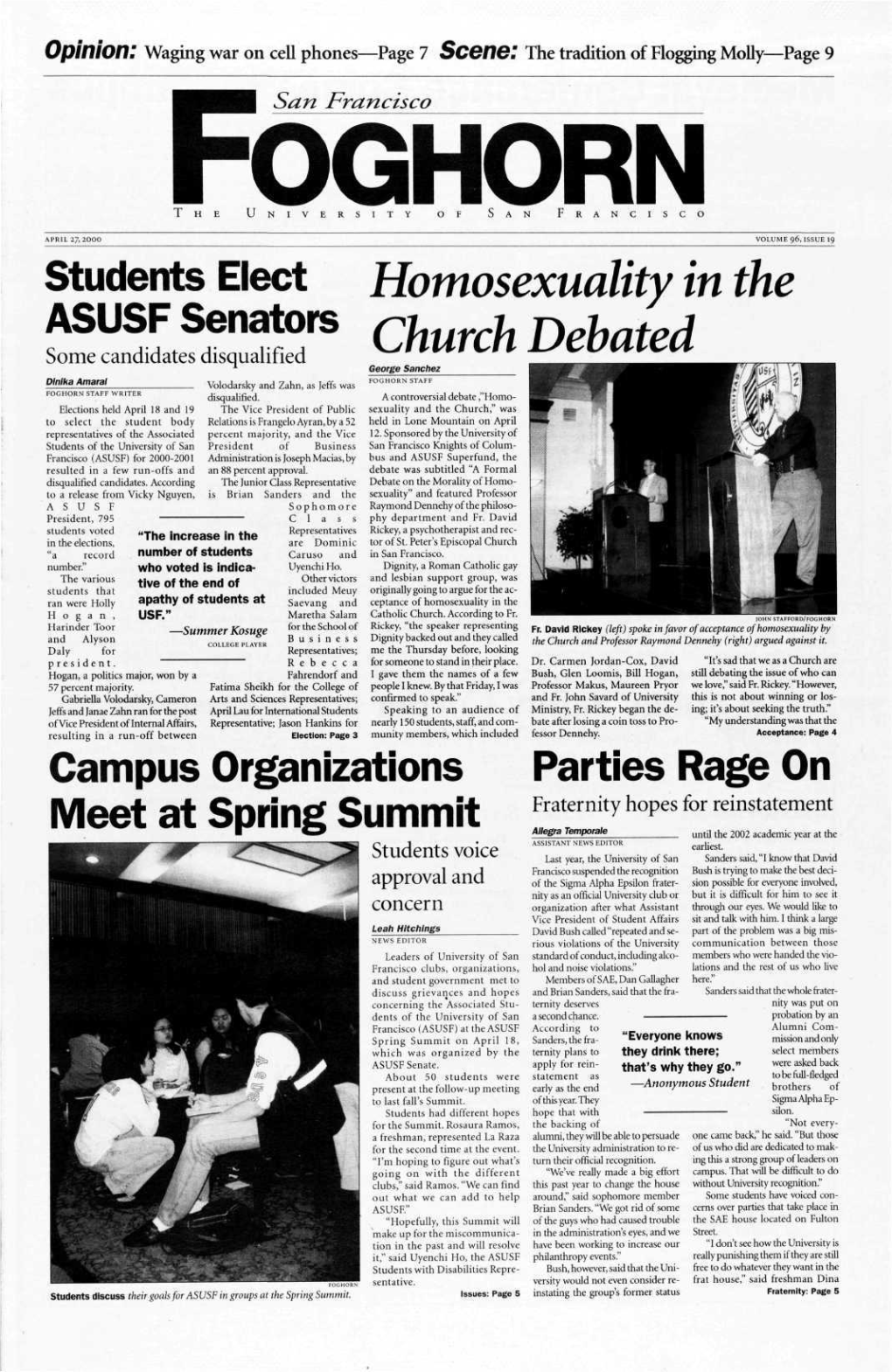 Students Elect ASUSF Senators Homosexuality in the Church Debated