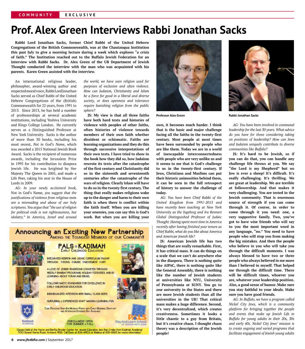 Prof. Alex Green Interviews Rabbi Jonathan Sacks