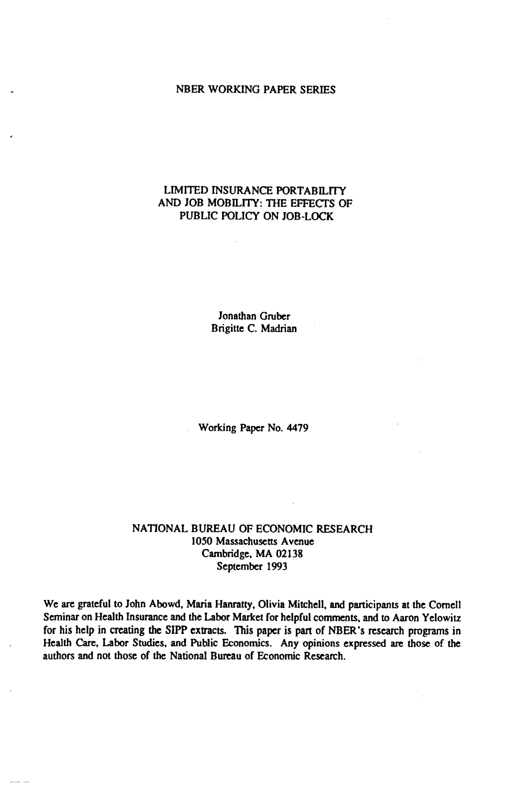 Nber Working Paper Series