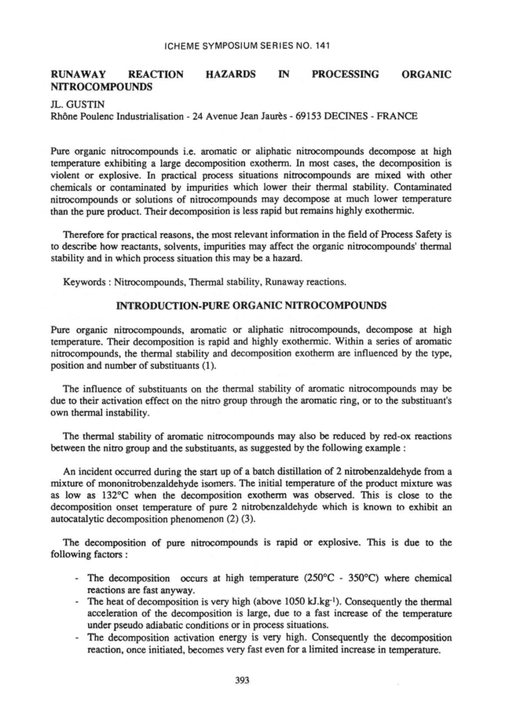 Runaway Reaction Hazards in Processing Organic Nitrocompounds Jl