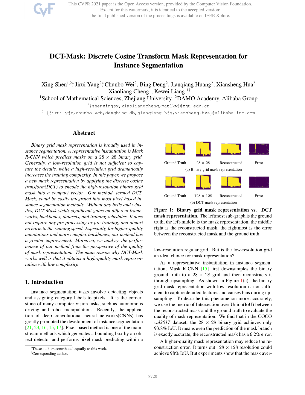 DCT-Mask: Discrete Cosine Transform Mask Representation for Instance Segmentation