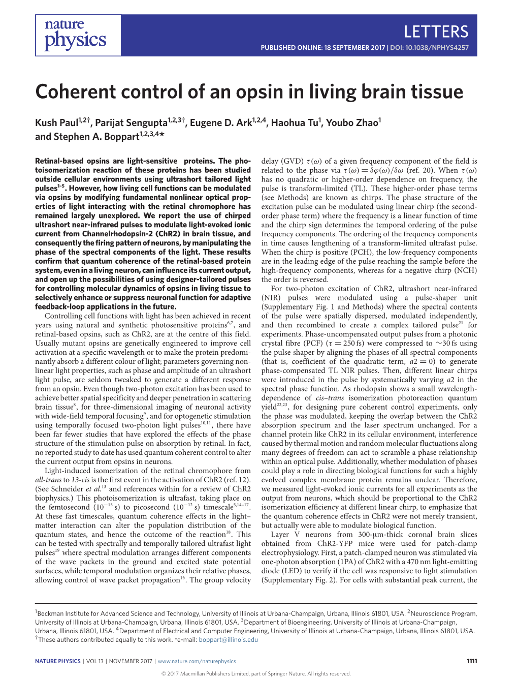 Coherent Control of an Opsin in Living Brain Tissue