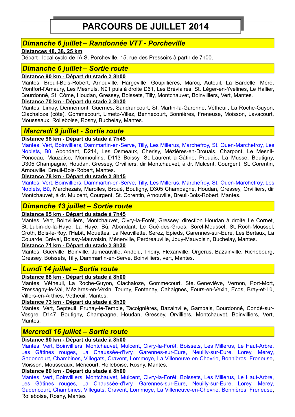 Parcours De Juillet 2014