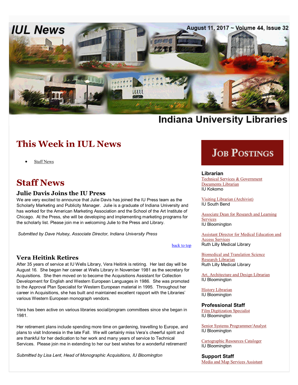 This Week in IUL News Staff News