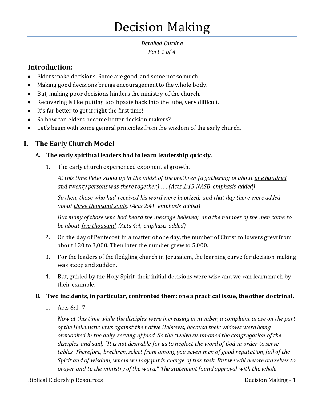 Decision Making Detailed Outline Part 1 of 4