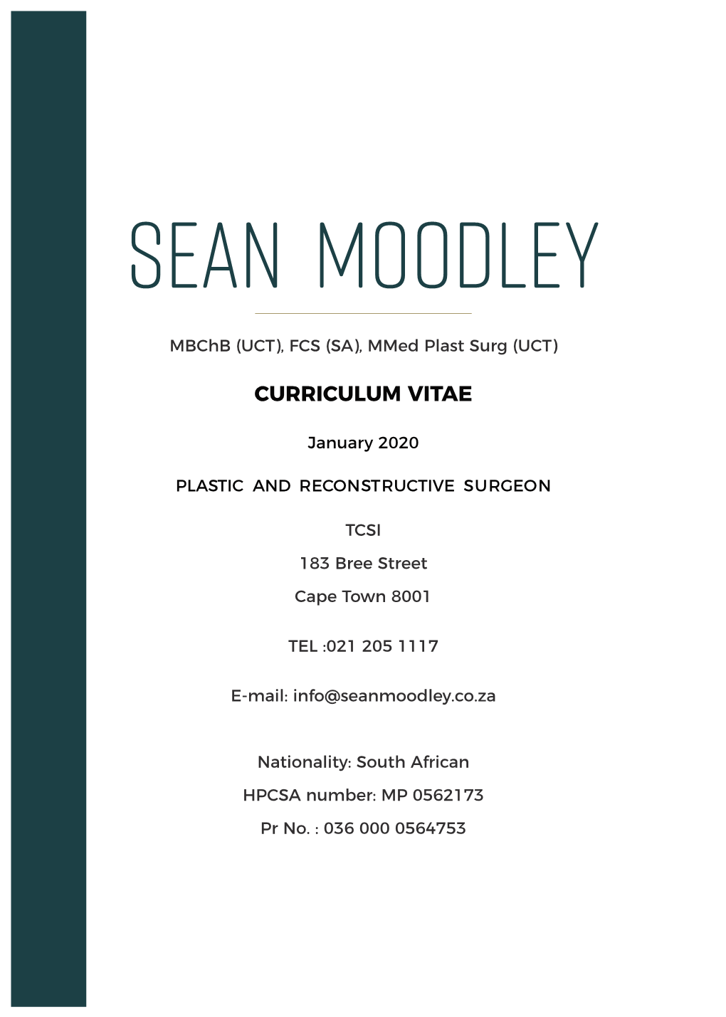 Dr Moodley CV