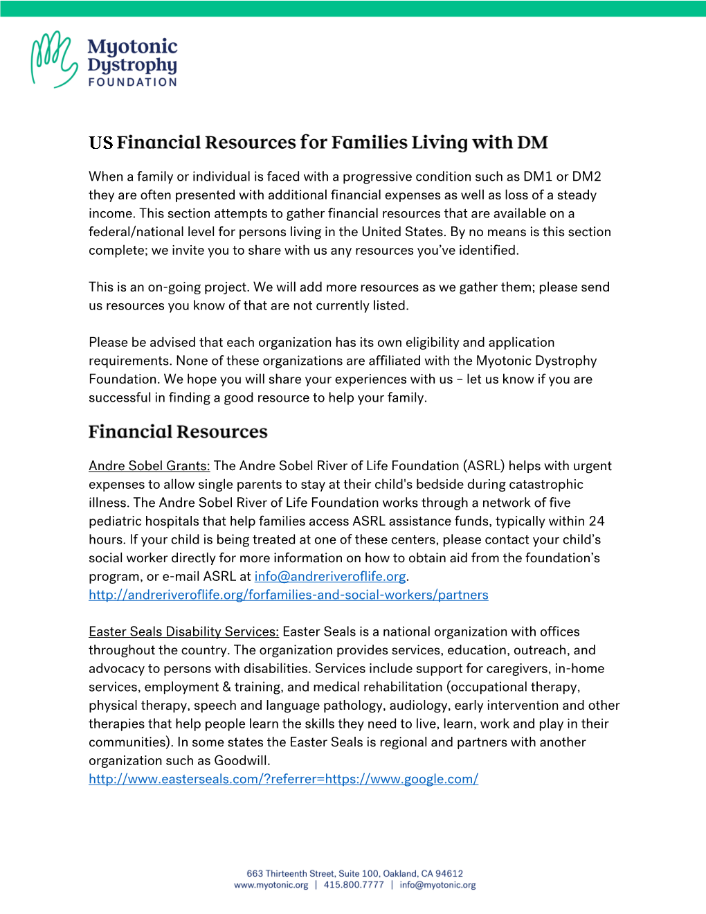 National Financial Resources List