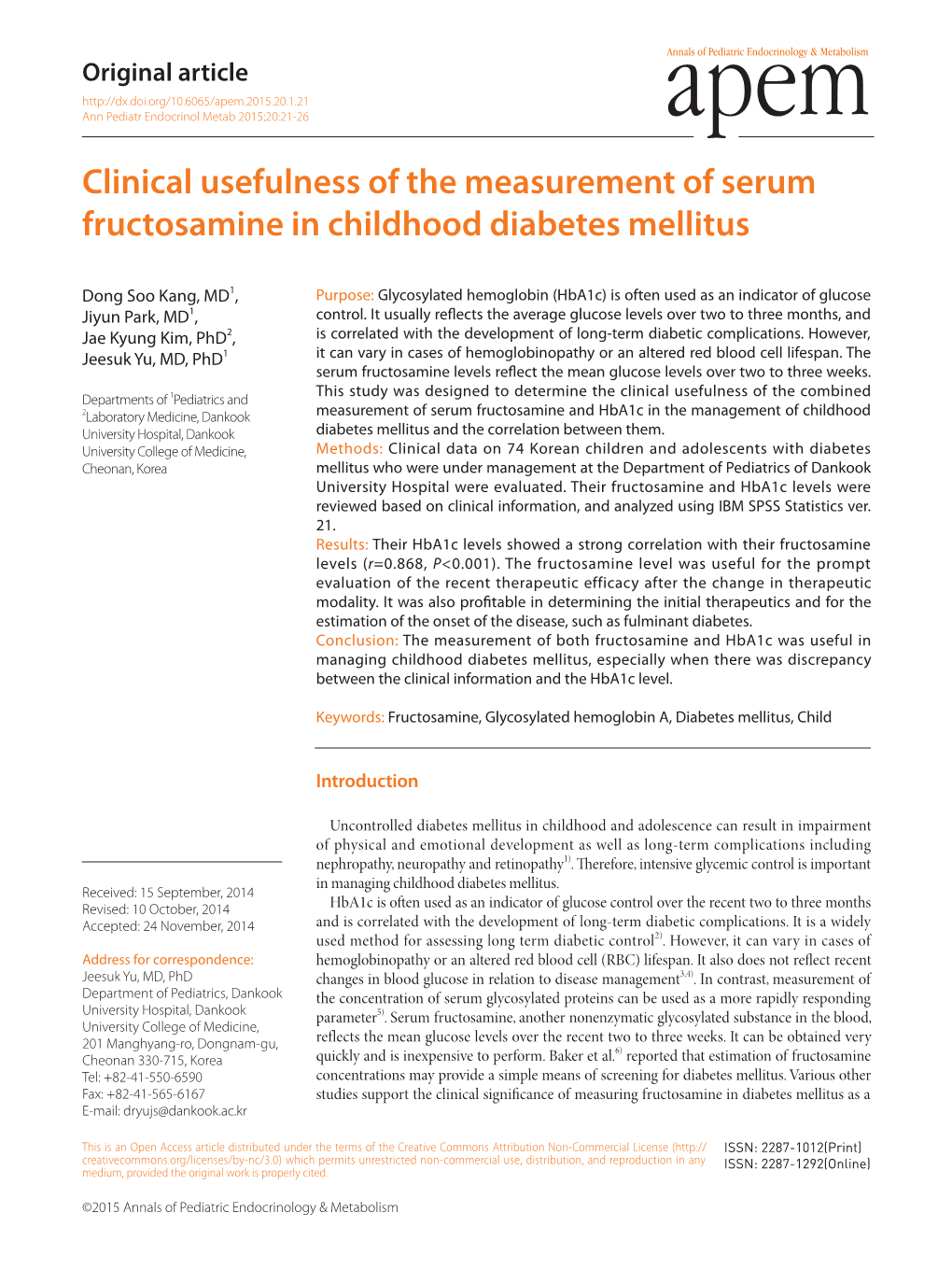 Clinical Usefulness of the Measurement of Serum Fructosamine in Childhood Diabetes Mellitus